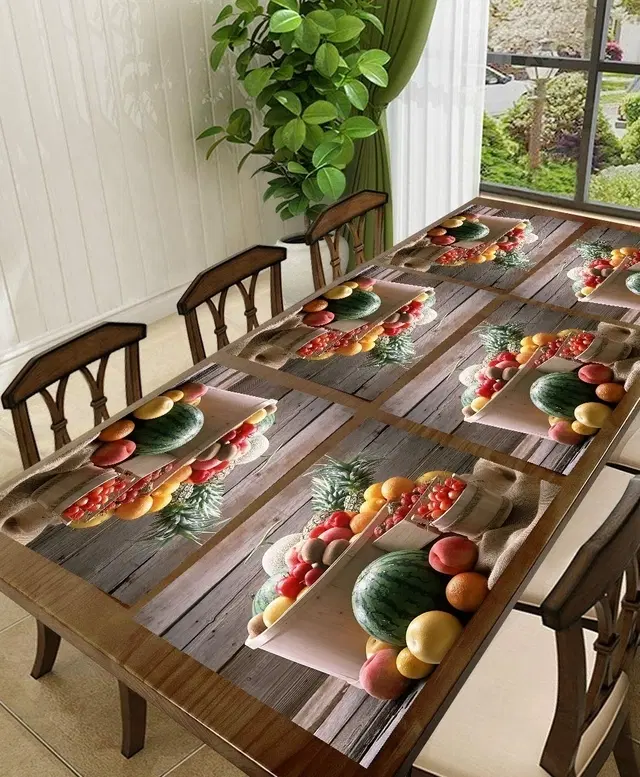 PVC Printed Dining Table Placemats, Multicolor, 30x45 cm, Pack of 6