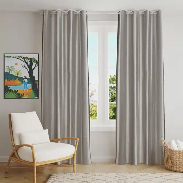 Polyester Solid Window & Door Curtains, Pack of 2, Grey, 5 feet