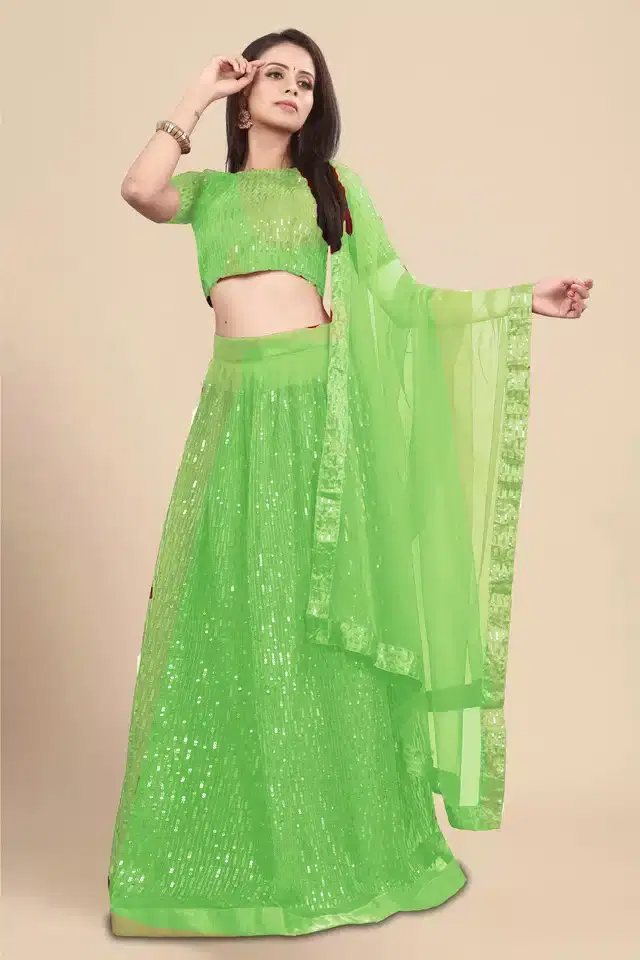 Sequence Work Unstitched Lehenga Choli for Women (Green)
