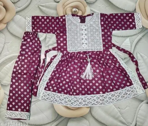Rayon Kurta Set for Girls (Wine, 12-18 Months)