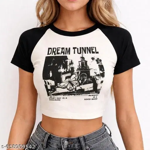 Cotton Blend Printed tops for Women, White (XS)