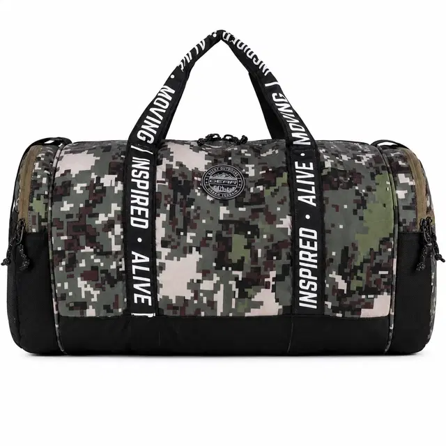 Gear Inspired Alive Moving Camo 2, 34L Regular Hand Duffel Bag for Men & Women, Black Camo