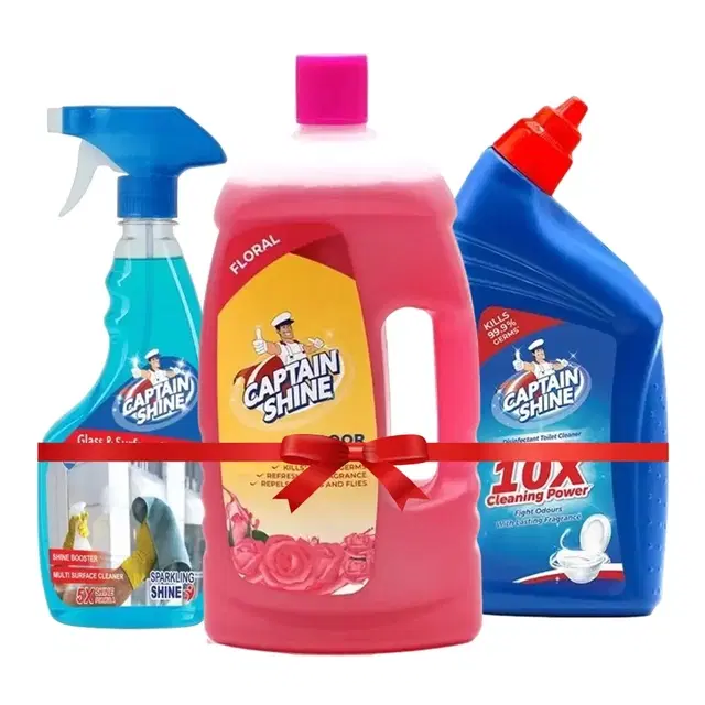 Captain Shine Disinfectant Floor Cleaner 1 L (Floral) + Captain Shine Disinfectant Toilet Cleaner 500 ml + Captain Shine Disinfectant Glass Cleaner 500 ml
