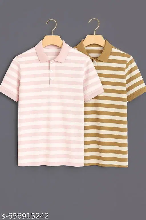 Cotton Blend Striped T-shirt for men, Multicolour (2XL) Pack of 2