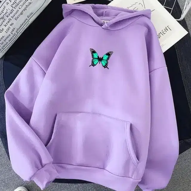 Fleece Self-Design Hoodies for Women (Lavender, S)