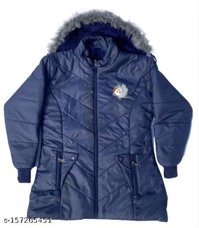 Polyester Jacket for Girls (Navy Blue, 18-24 Months)