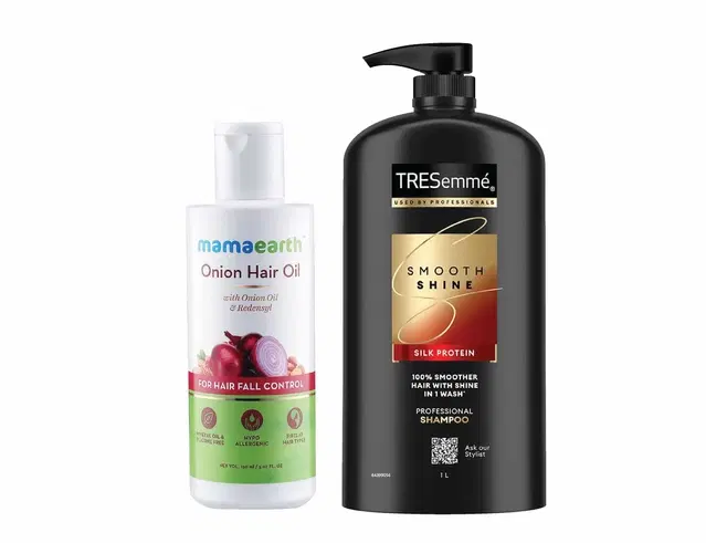 Combo of Mamaearth Onion Herbal Hair Oil, 150 ml & Tresemme Smooth Shine Shampoo, 1000 ml, Set of 2