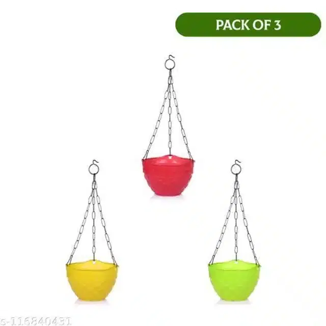 Plastic Planters with Hanging Chain, Pack of 2, Multicolor