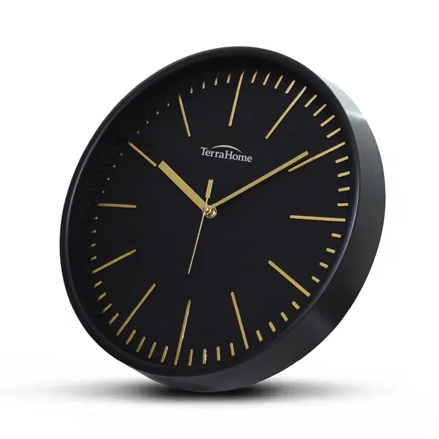 TerraHome Sweep Silent Embossed Wall Clock 12in Black Golden