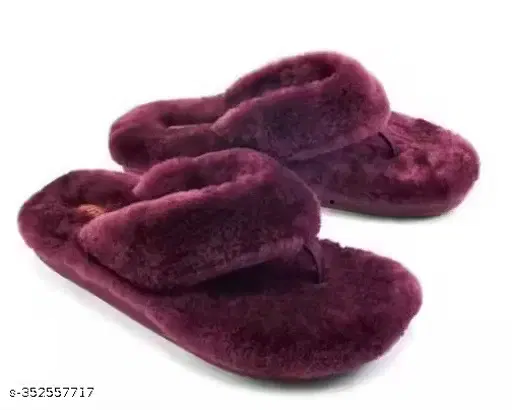 Furry Thong Slippers for Women, Maroon (4)
