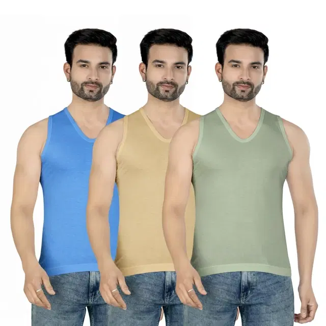 Cotton Jym Vest for Men, Multicolour, Pack of 3 (S)