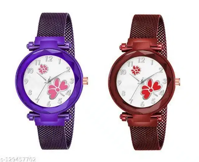 Analog Watch for Women, Pack of 2 (Maroon & Purple)
