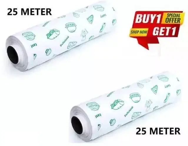Food Warpping Paper Roll, White, 25 m, Pack of 2