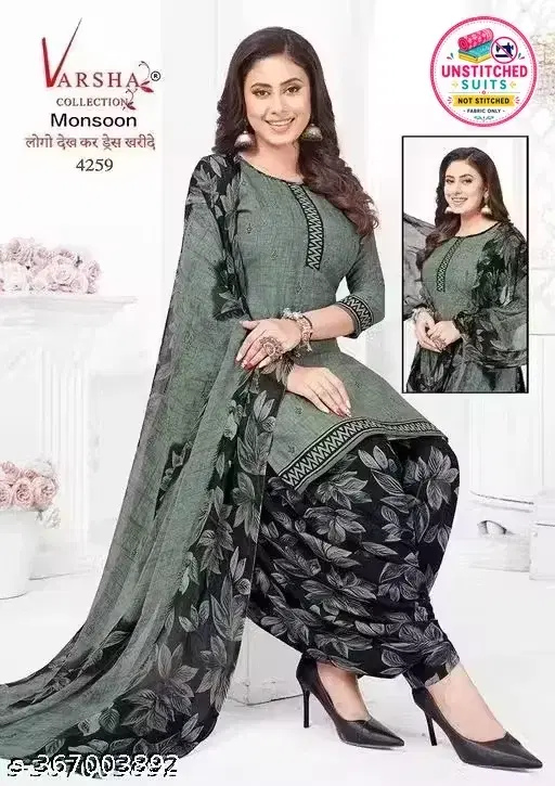 Crepe Unstitched Floral Printed Suit Set with Dupatta, Green