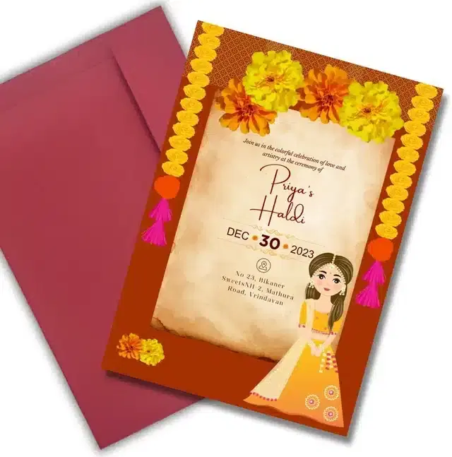 Haldi Ceremony Greetings with Envelope, Multicolor