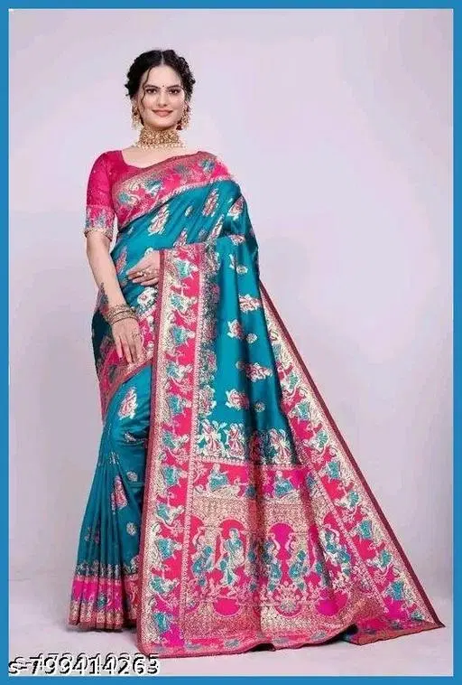Kanjeevaram Saree for Women (Blue, Free Size)
