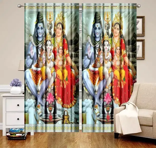 Polyester Printed Window & Door Curtains, Pack of 2, Multicolor, 5 feet