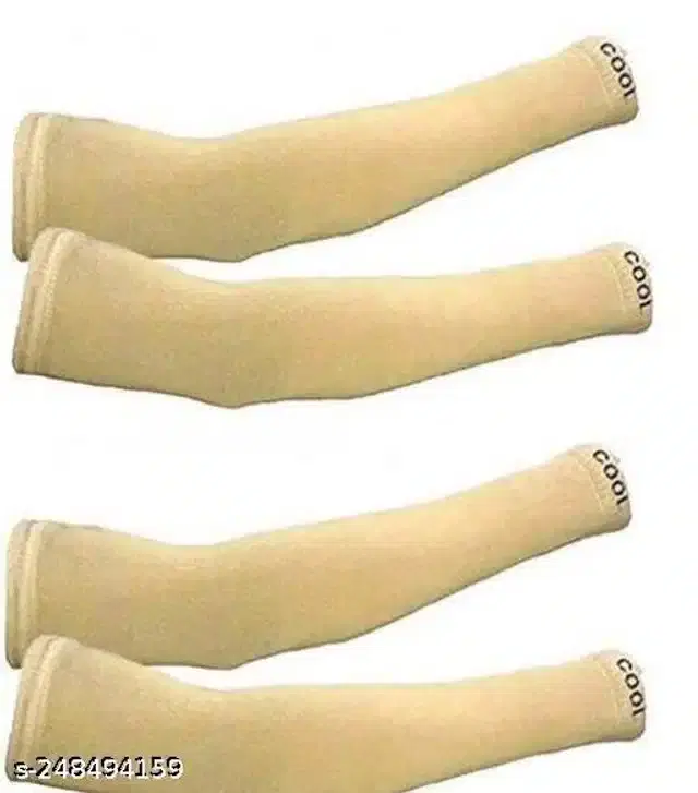 Cotton Arm Sleeves for Unisex, Pack of 2 (Beige)