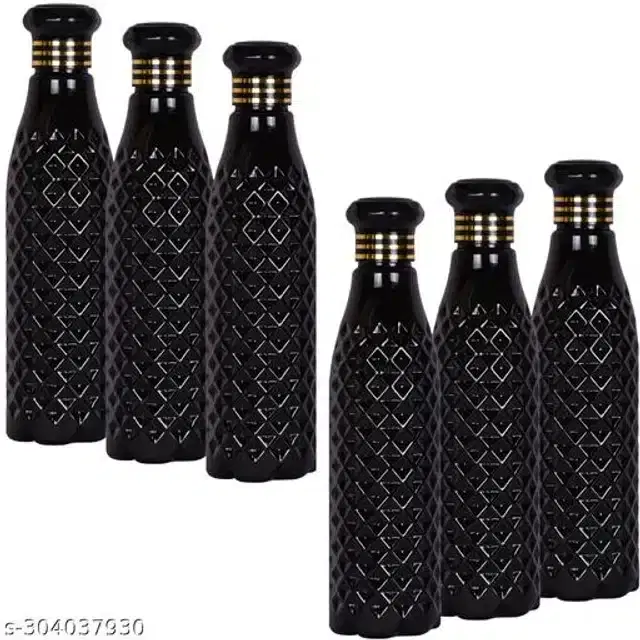 Water Bottle Set, Black, 1000 ml, Pack of 6