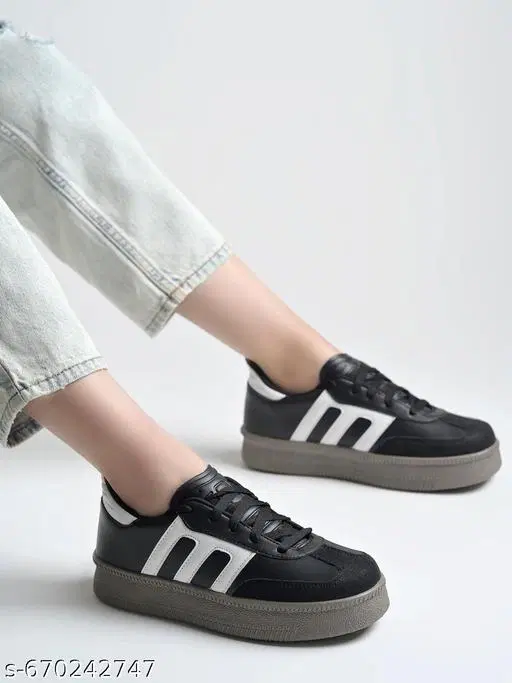 Solid Synthetic Slip-on Sneakers (Black, IND-3)