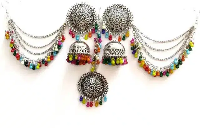 Tribal Jhumka with Maang Tikka Set (Multicolor)