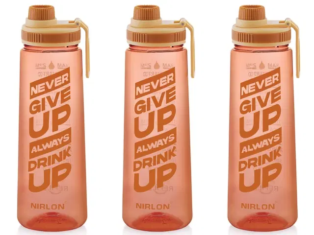 Nirlon Clear Sip Motivational Fitness Sport Water Bottle 800Ml Set Of 3 & Time Maker, Leak-Proof, Bpa-Free, Toxin Free Plastic Drink Bottle Design For Unisex At Gym, School, Office ( Brown )