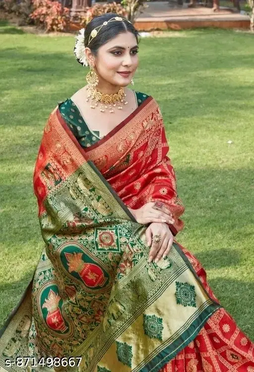 Zari Woven Banarasi Saree for Women (Red, Free Size)