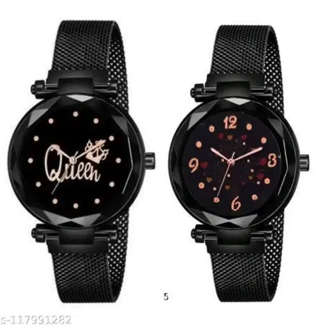 Analog Watch for Women, Set of 2 (Black)
