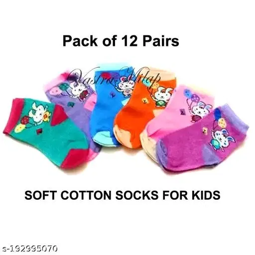 Cotton Socks for Kids, Set of 12 (Multicolor, 0-3 Months)