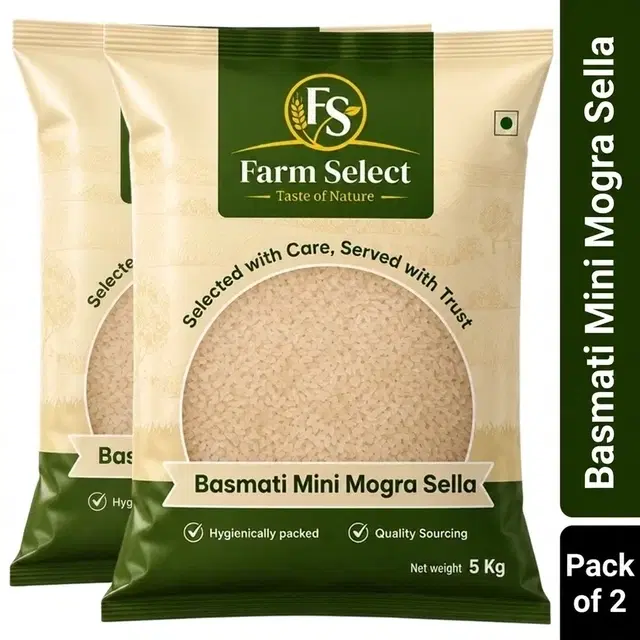 Farm Select Basmati Mini Mogra Sella 2X5 Kg. 3.7mm - Pack of 2