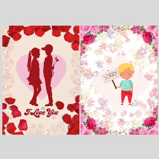 Sorry & Love Printed Cards, Multicolor, Pack of 2