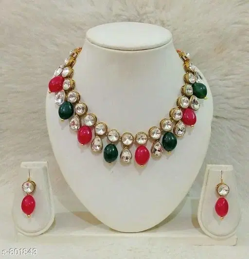 Trendy Kundan Choker Necklace Set for Women & Girls, Green