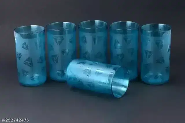 Plastic Drinking Glass, Blue, Pack of 6