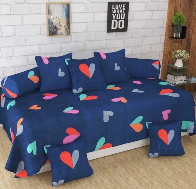 Homefab Microfiber Diwan Set, Dark Blue, 60X88 In, HF-110