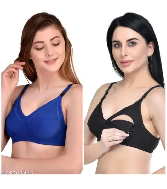 Cotton Blend Solid Non Padded Feeding Bras for Women, Pack of 2 (Multicolor, 36)