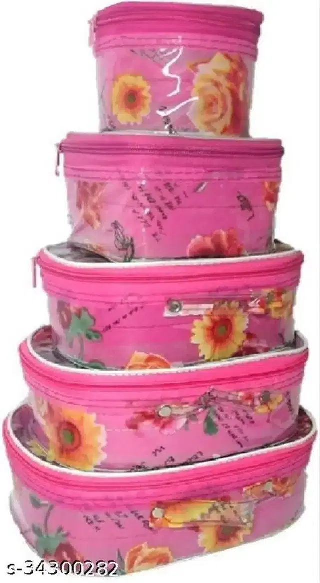 Jewellery Organizer Storage Bags, Pink, Set of 5