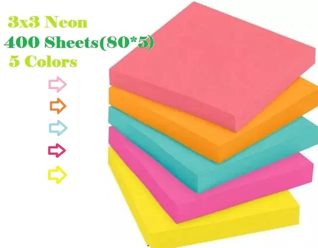Paper Neon 80 Pcs Sticky Notes, Multicolor, 3x3 inches, Pack of 5