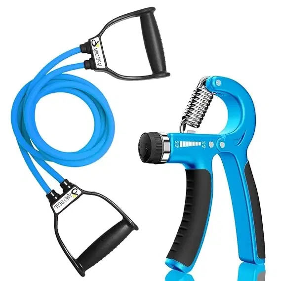 Double Toning Resistance Pull Rope & Hand Gripper, Blue, Pack of 2