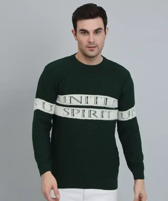 Wool Blend Printed Sweater for Men (Green, L)