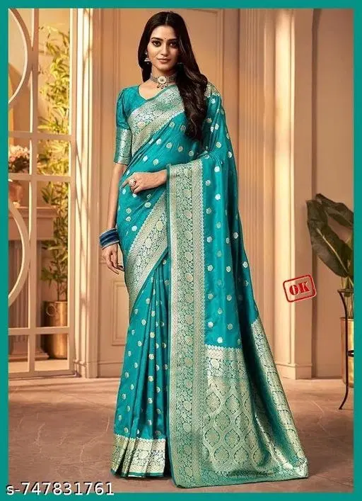 Kanjeevaram Saree for Women (Teal, Free Size)