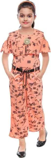B B Enterprise Printed Girls Jumpsuit (Peach, 3-4 Years) (BBE-89)