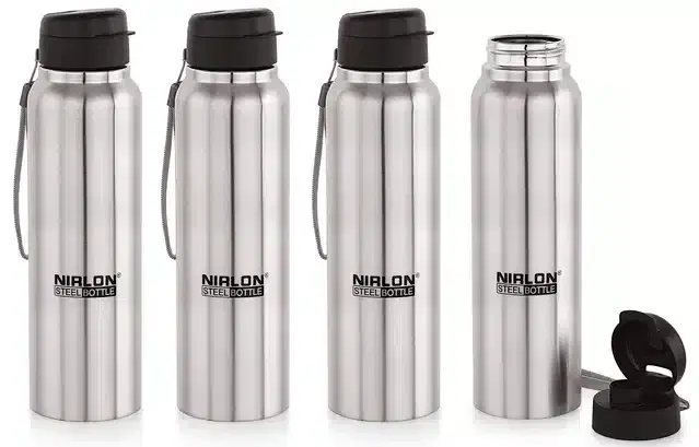 Stainless Steel Insulated Single Wall Water Bottle, Pack of 4, Silver, 1000 ml