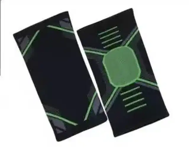 Cotton Elastic Knee Support Sleeves for Men & Women, Green & Black, Pack of 2