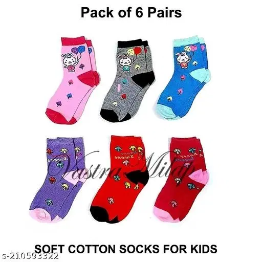 Cotton Socks for Kids, Set of 6 (Multicolor, 0-3 Months)