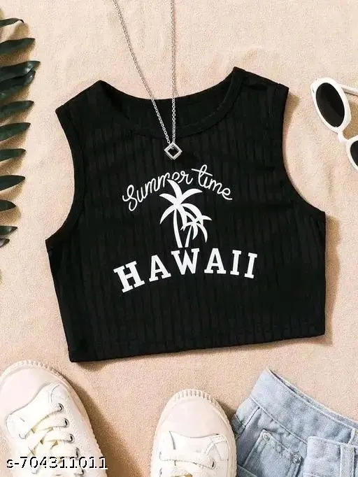 Cotton Blend Printed tops for Women, Black (XS)