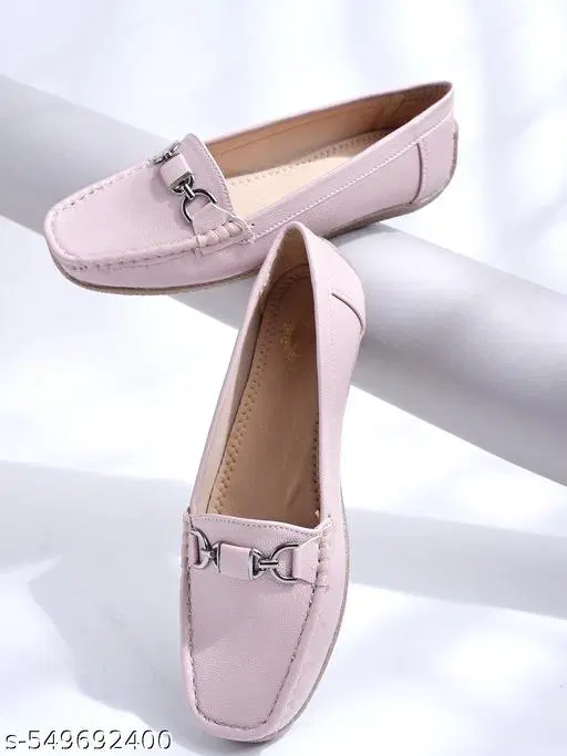 Solid Synthetic Loafers for Women (Pink, IND-3)