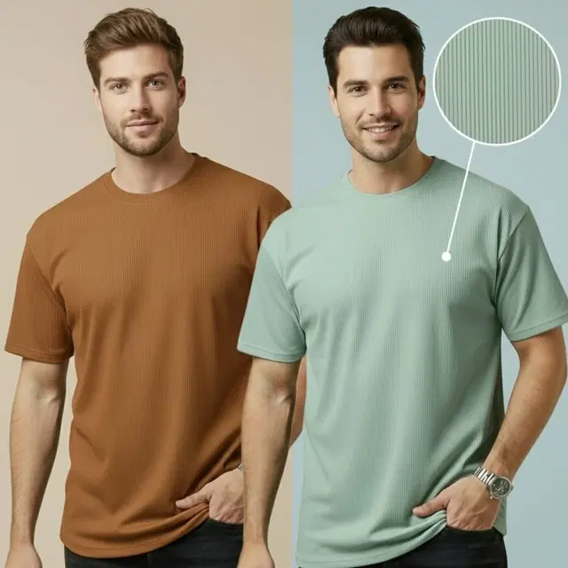Polyester Round Neck T-shirt for Men, Multicolour, Pack of 2 (M)