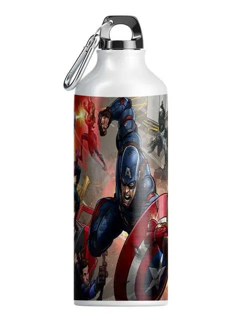 Printed Aluminium Cartoon Sipper Water Bottle for Kids, Multicolor, 600 ml, GT-423