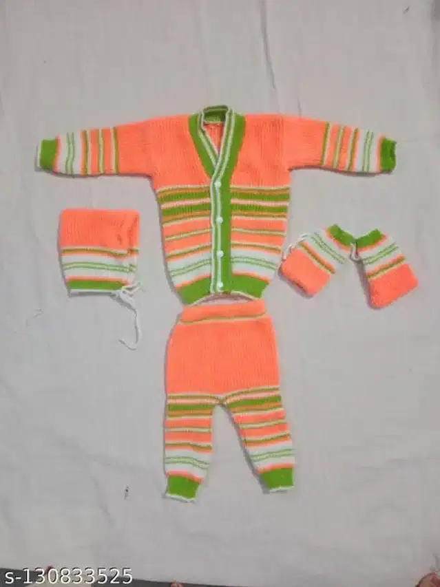 Woolen Sweater & Pant with Socks & Cap for Kids (Multicolor, 6-9 Months)