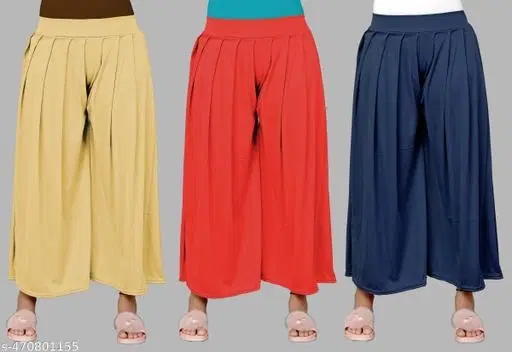 Palazzos for Women, Pack of 3 (Red, S)